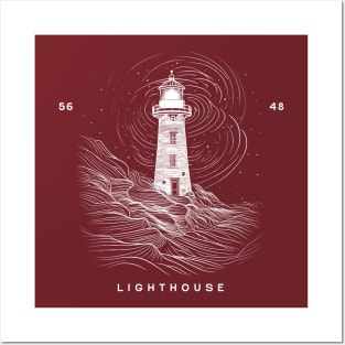 Guiding Light: Lighthouse Minimalist Design with Mountain Posters and Art